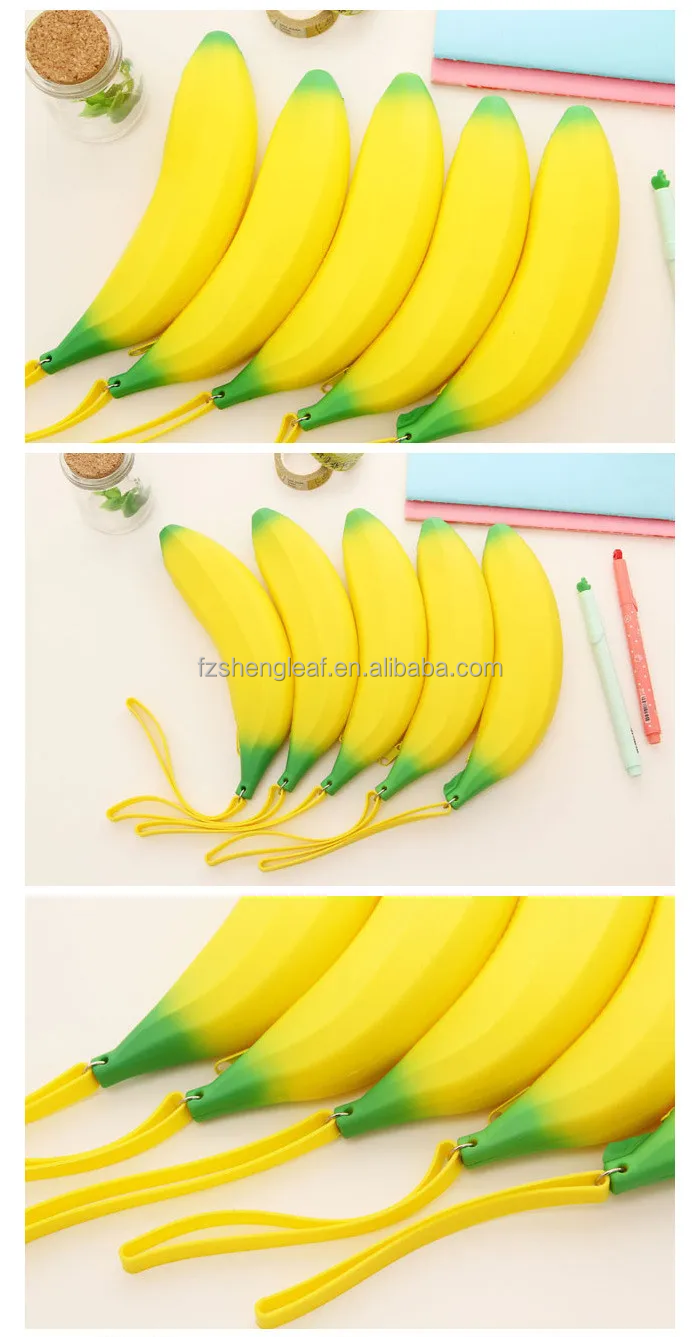 product custom kawaii cute cartoon stationery pouch bag novel 3d small silicone silicon banana shaped pencil case for school kids girls-2