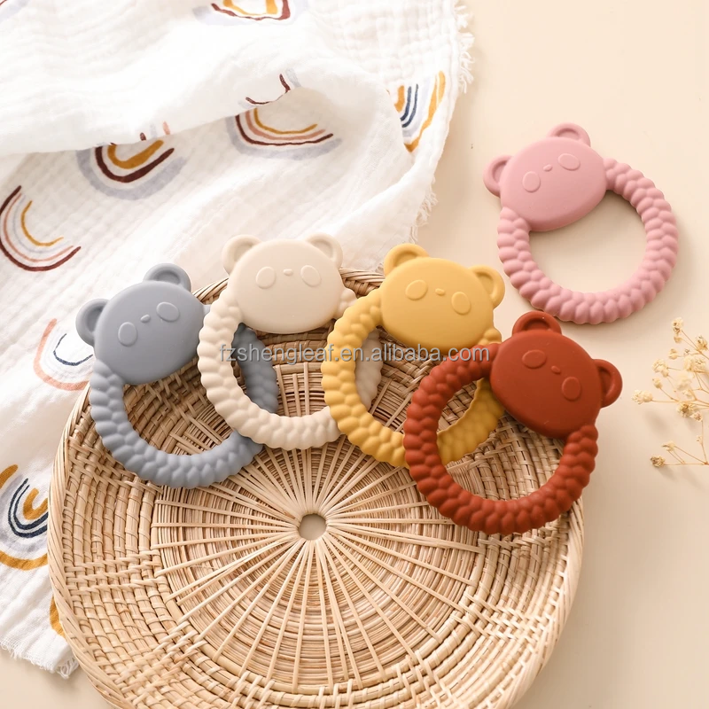 product unisex newborn pacifier ring food grade silicone teether bpa free rattles bracelet soft cartoon teething toys baby teethers-8