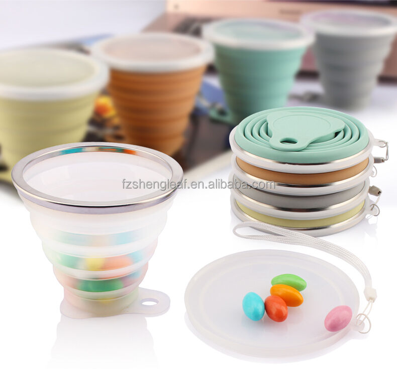 product custom printed portable foldable bpa free silicone travel mug reusable collapsible coffee and tea cup for camping and party use-1