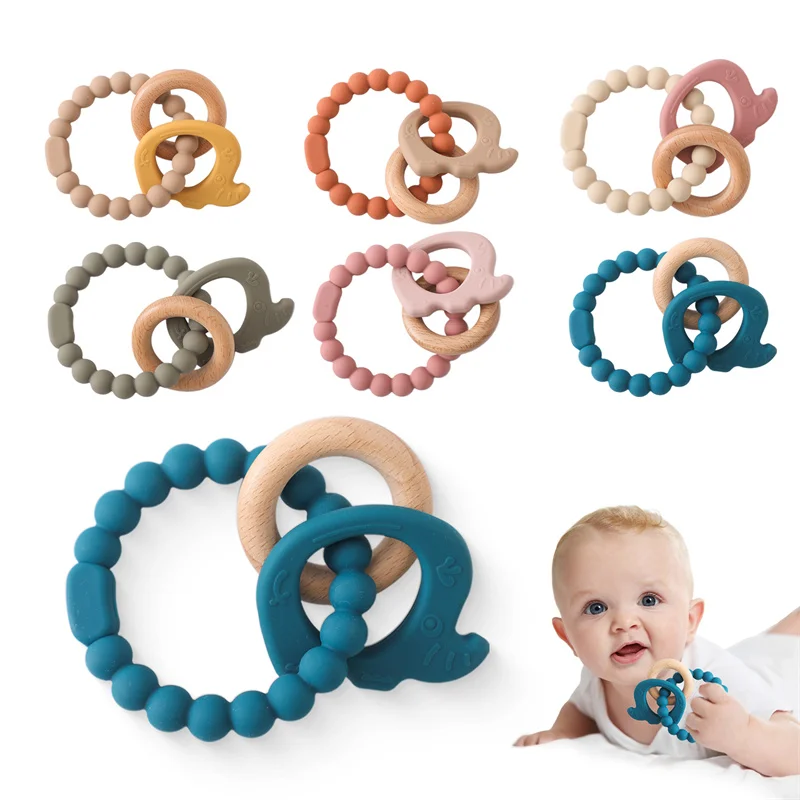 product unisex baby soft toy food grade silicone teether pacifier rattles bracelet carto-5