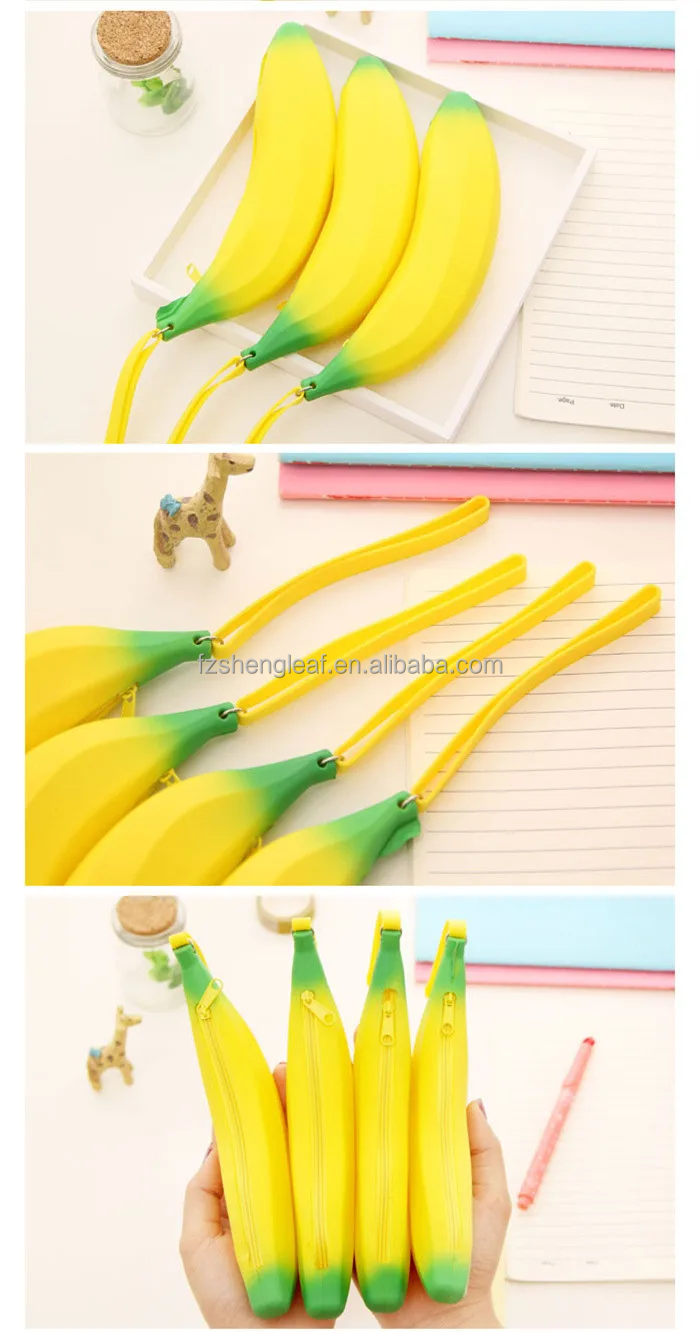product custom kawaii cute cartoon stationery pouch bag novel 3d small silicone silicon banana shaped pencil case for school kids girls-3