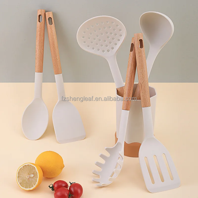 product cookware handle spatula spoons cuisine accessories non stick silicone luxury portable wooden customized novelty eco friendly-2