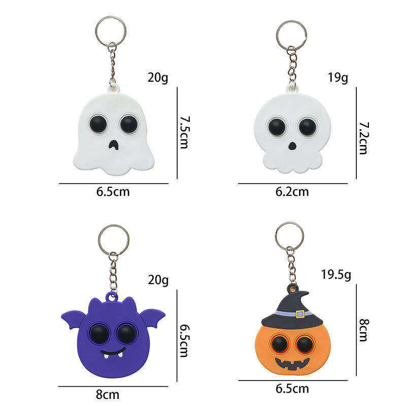 product halloween pumpkin bat pvc keychain stress relief finger bubble fun promotional carabiner bag pendant-1