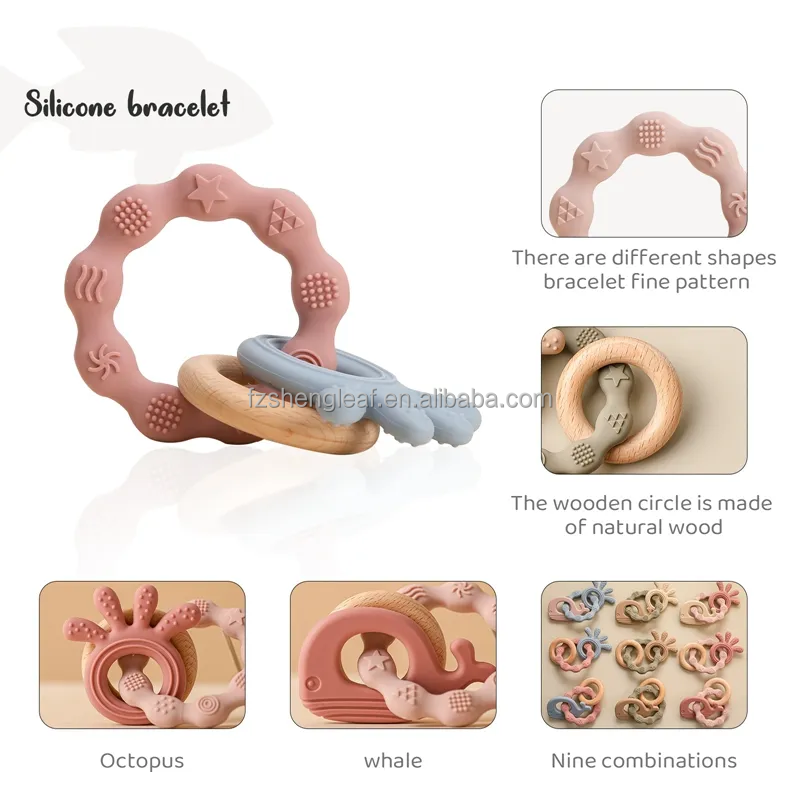 product unisex newborn pacifier ring food grade silicone teether bpa free rattles bracelet soft cartoon teething toys baby teethers-4
