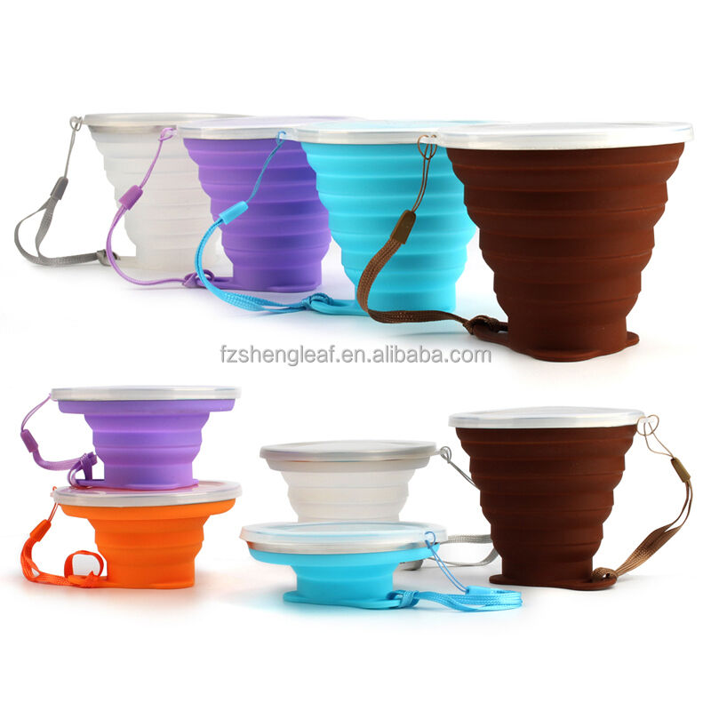 product custom printed portable foldable bpa free silicone travel mug reusable collapsible coffee and tea cup for camping and party use-0