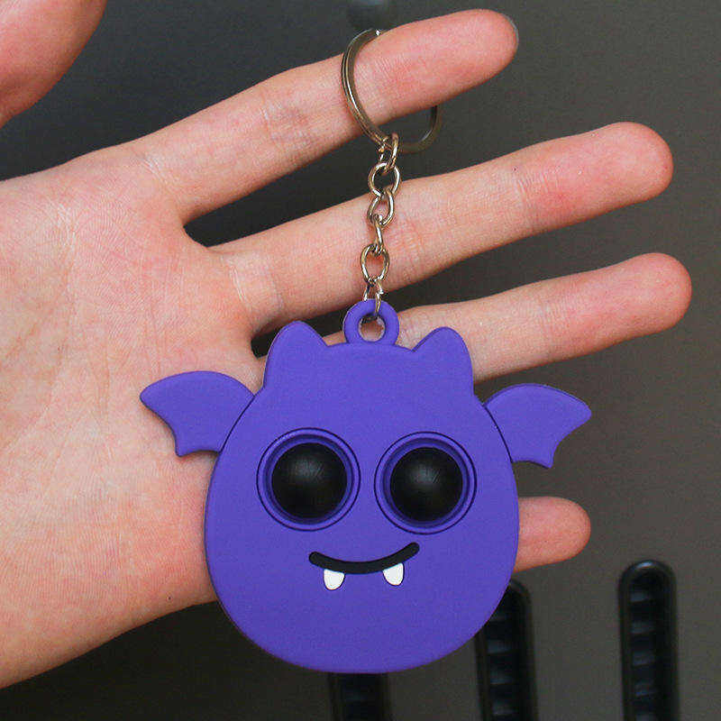 product halloween pumpkin bat pvc keychain stress relief finger bubble fun promotional carabiner bag pendant-2