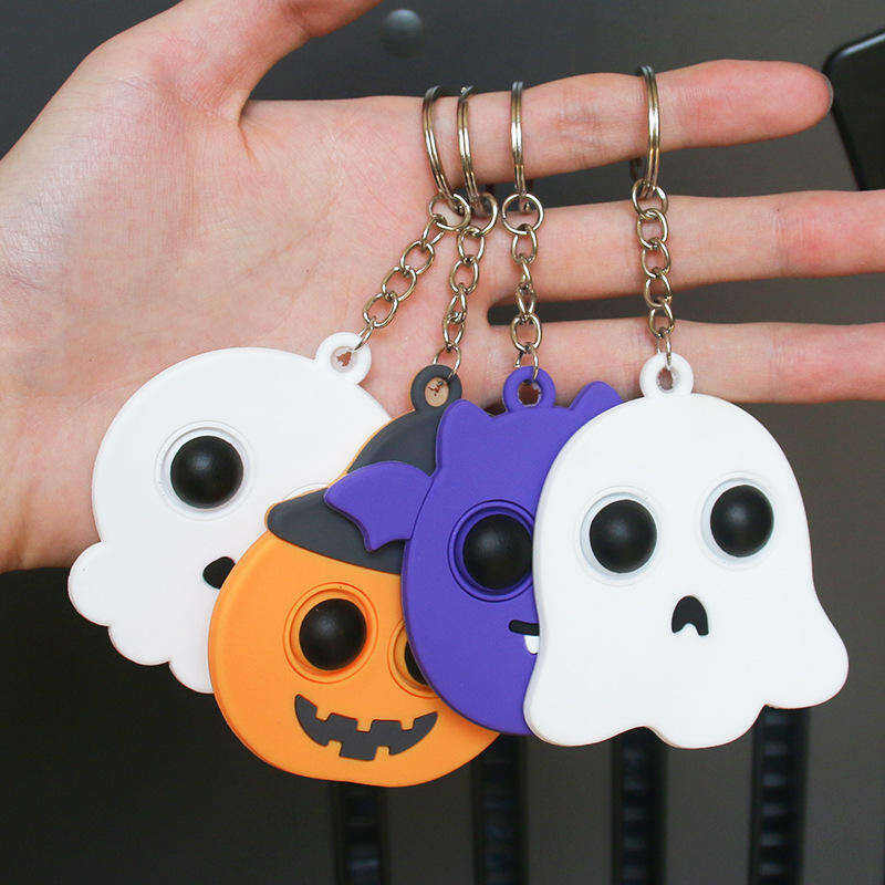product halloween pumpkin bat pvc keychain stress relief finger bubble fun promotional carabiner bag pendant-4