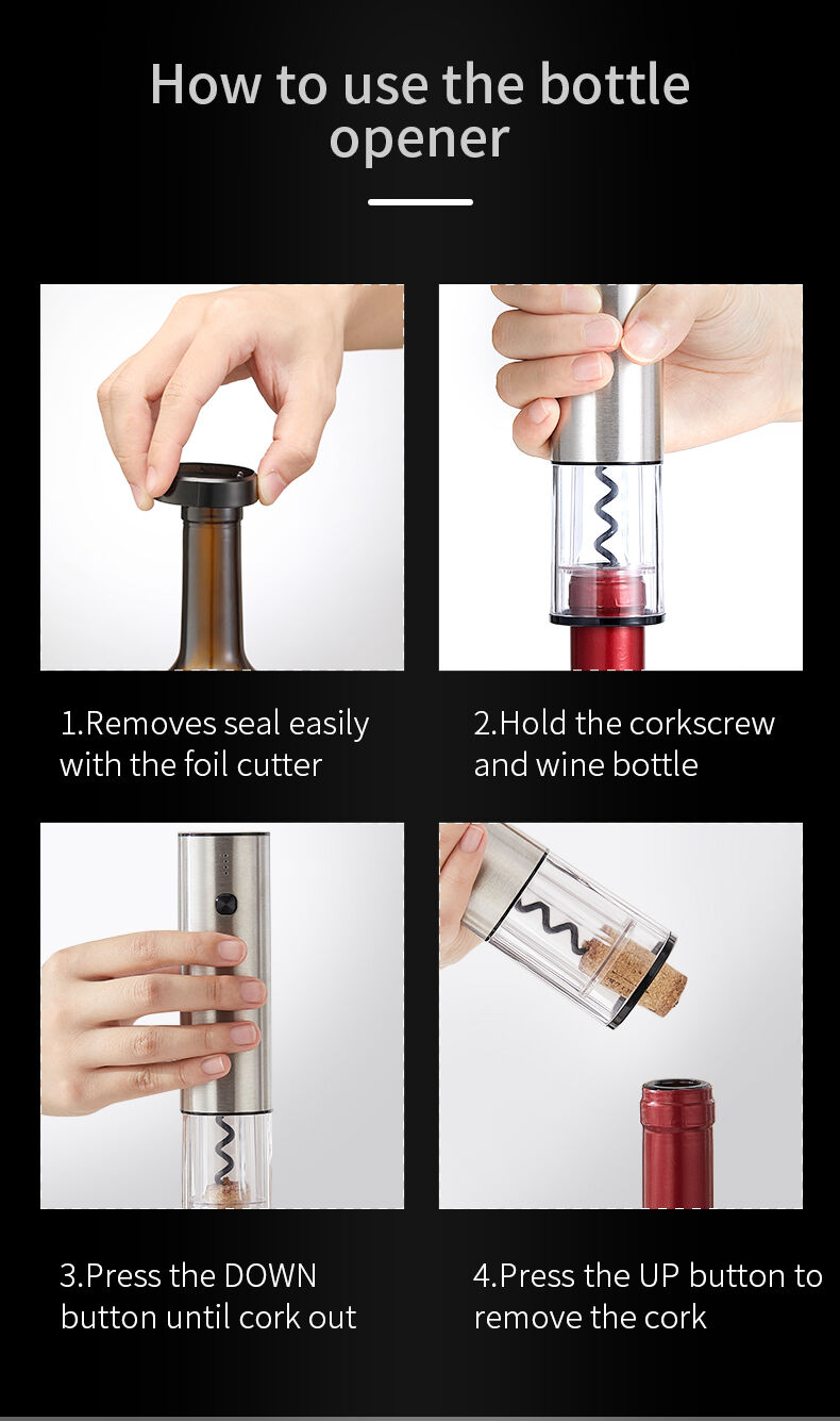 Abridor De Vino Tire Bouchon Electrique a Vin Sacacorchos Electrico Kit Rechargeable Electric Corkscrew Wine Opener Set supplier