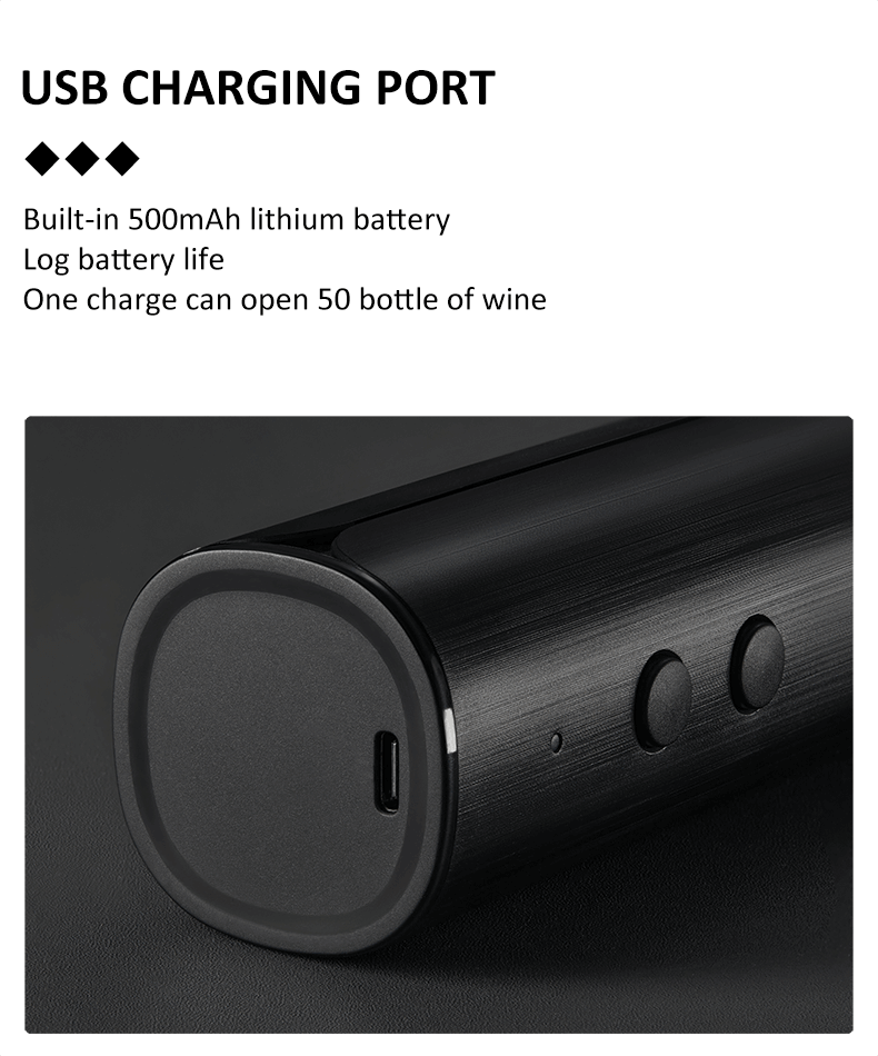 Black Wood Grain Electric Wine Bottle Opener Set USB Rechargeable Automatic Wine Corkscrew Opener details
