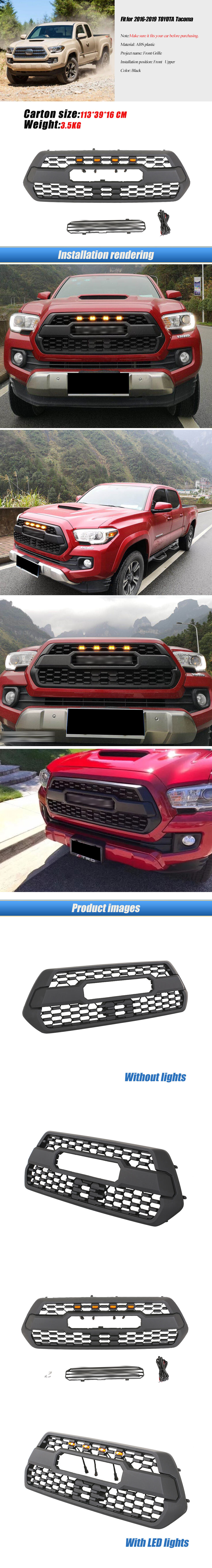 DODD ABS Sare aurreko Kanpaiaren Bumper parrilla 2016-2019 Toyota Tacoma fabrikaziorako egokitzen da