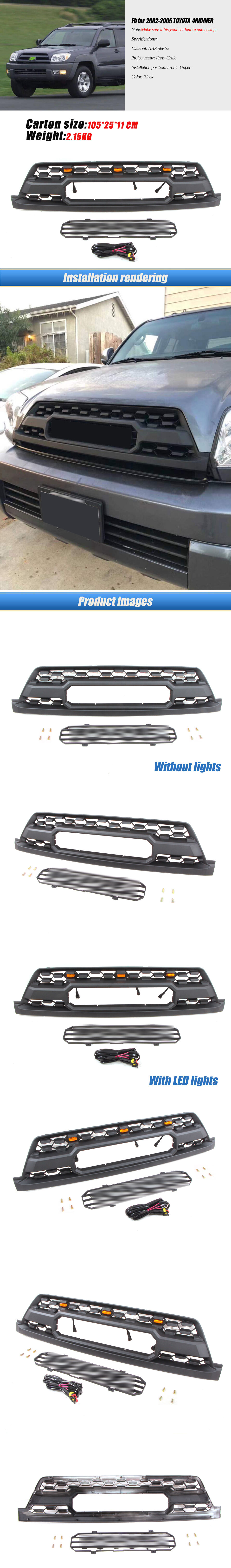 DODD 2002-2005 ABS матова чорна решітка з підсвічуванням підходить для виробництва Toyota 4runner Hilux Surf