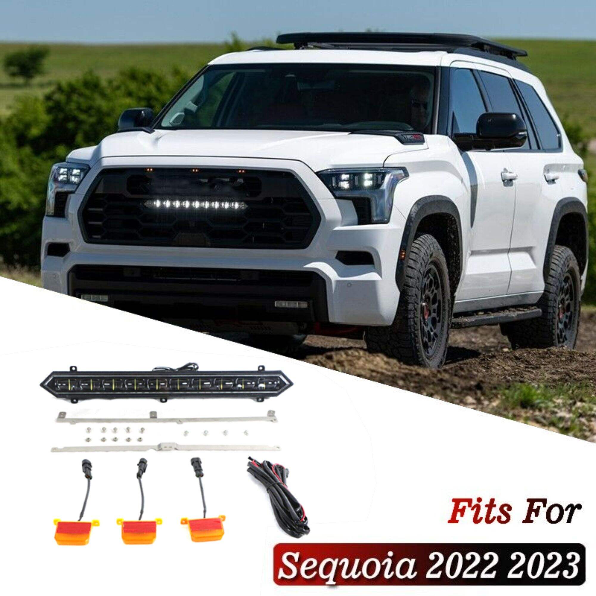 Lente âmbar estilo raptor âmbar led luzes de grade + barra de luz com suporte adequado para toyota tundra sequoia 2022