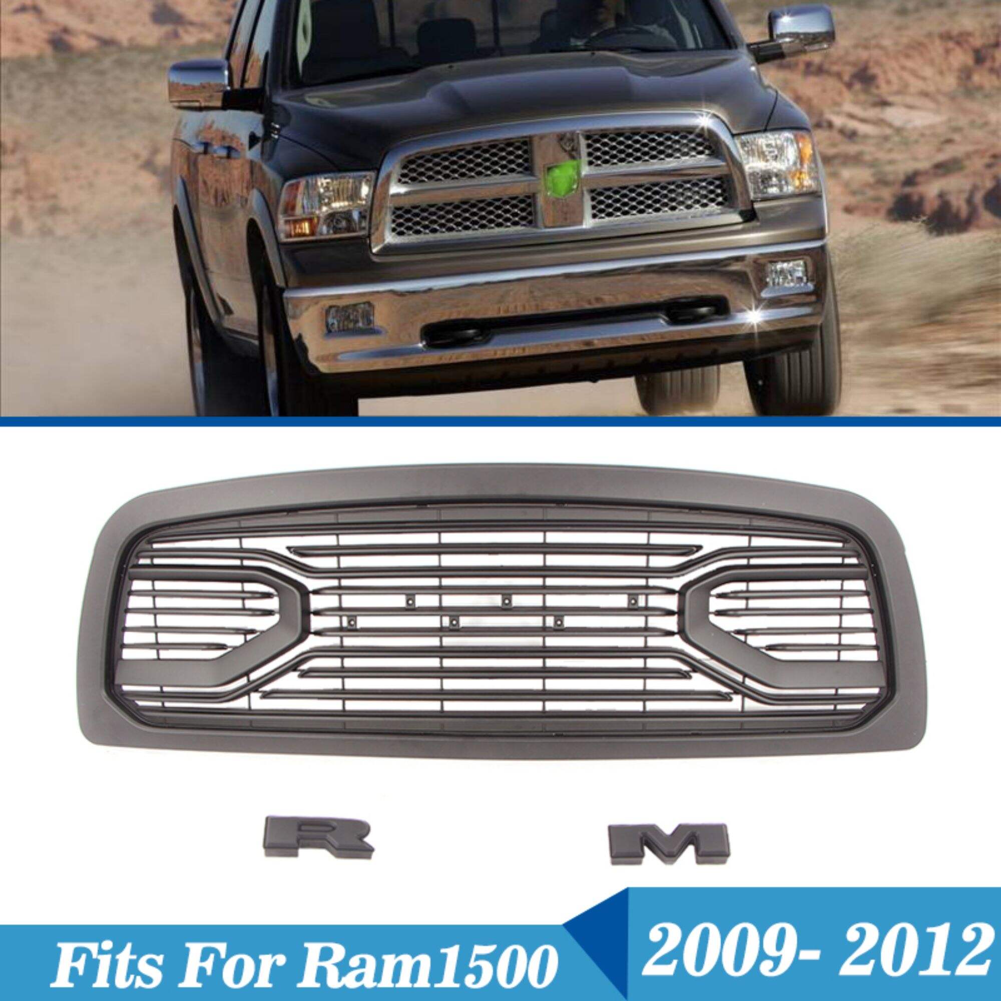 DODD Front Upper Bumper Grill Grille Black Fit For 2009-2012 Dodge Ram 1500