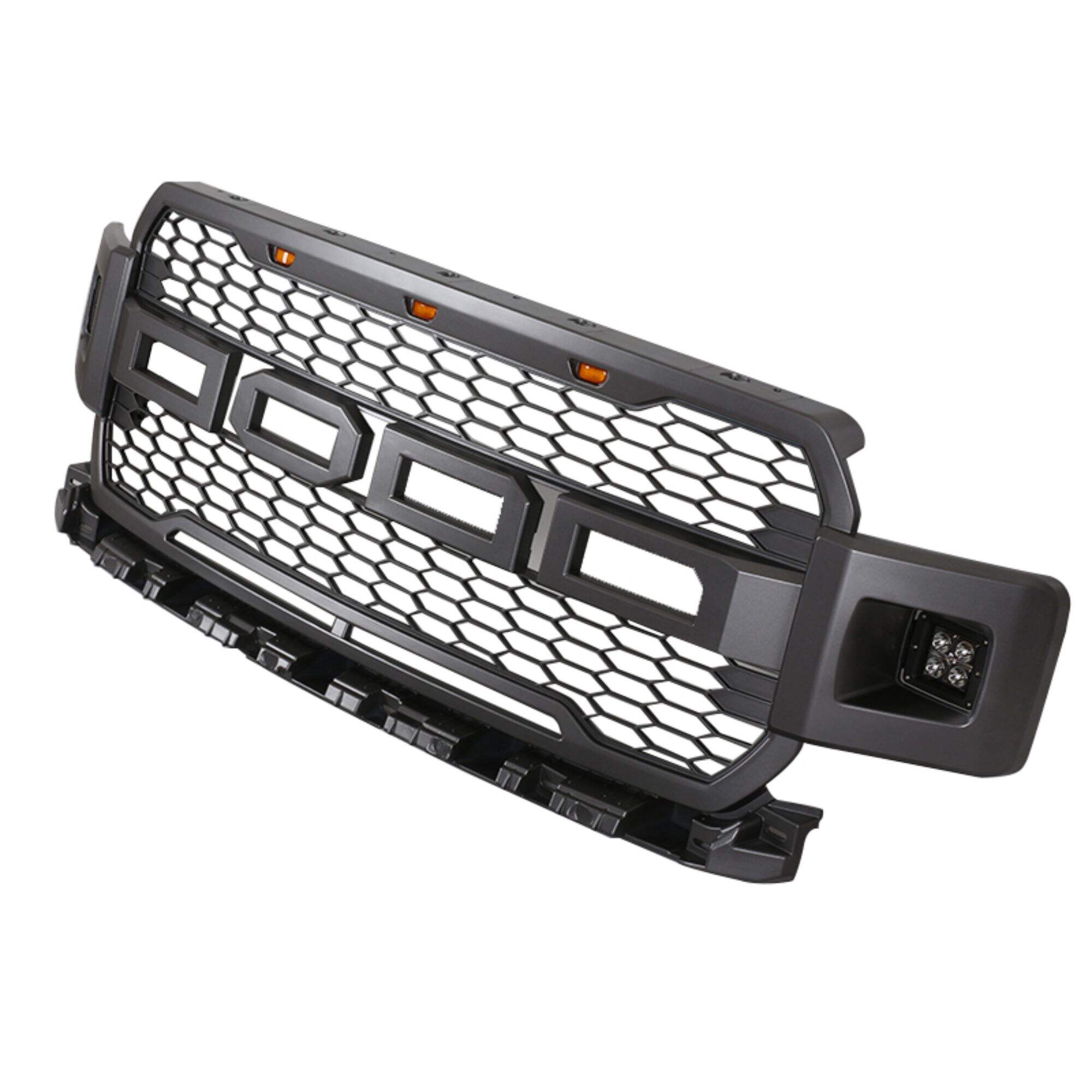 DODD Auto Raptor Style Matte Black Front Grille w/LED Light Fit For 18-20 Ford F150