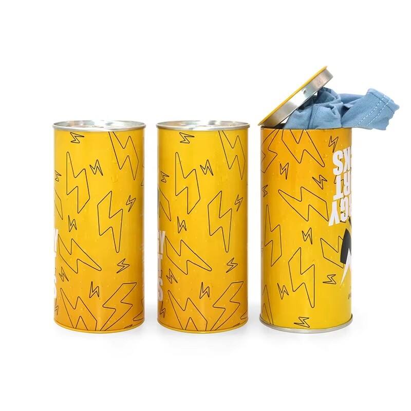 Empty Gift Underwear Sock Tinplate Cylinder Canister for Sports Towels Panties Custom Size Gift & Craft Packaging factory