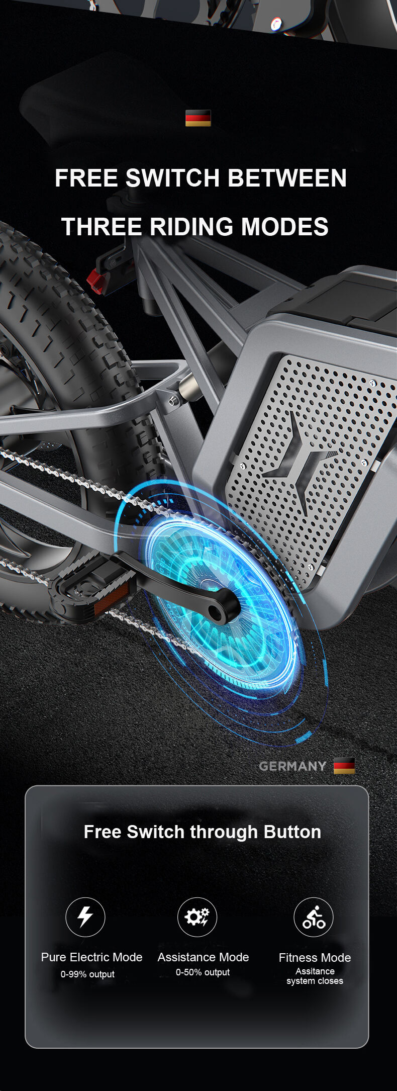 Detalles de la bicicleta de montaña eléctrica con motor Bafang de 48 V y 1000 W