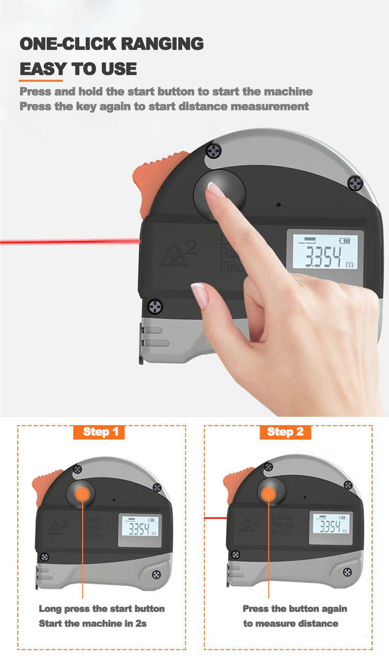 Alloy Metal Square Footage Infrared Digital Tool 2-In-1 Laser Tape Measure with LCD Screen&Laser Cross Line OEM Customization Service factory