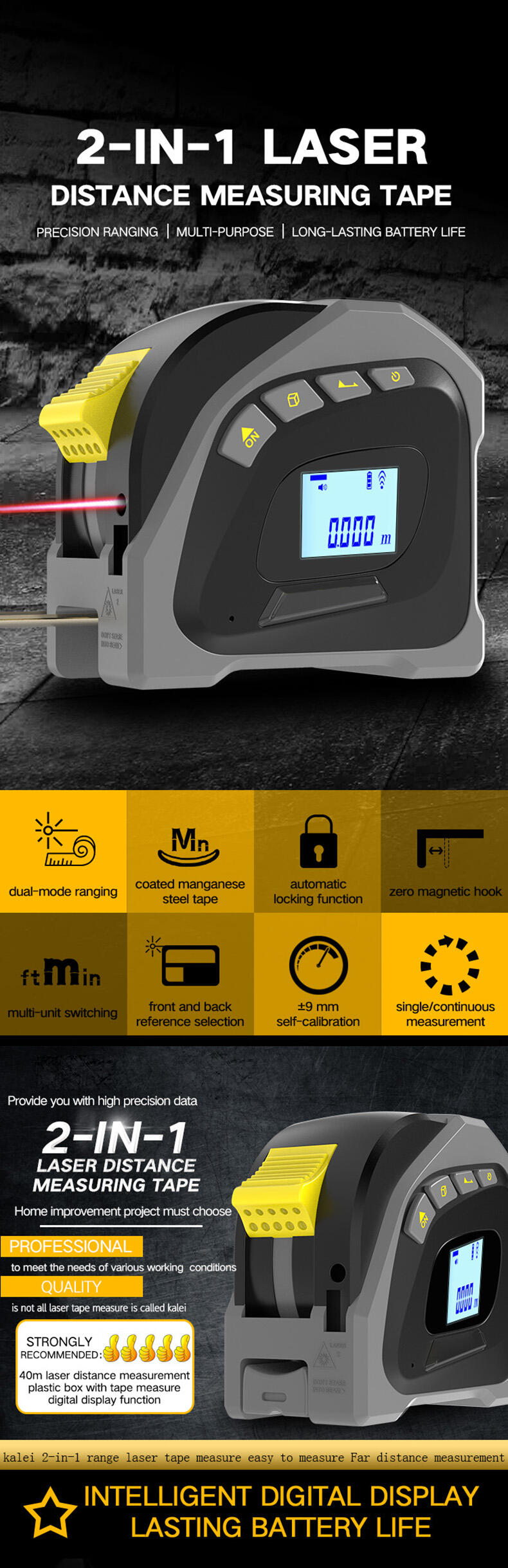 All-in-one Laser Tape Measuring With USB Charging For Measuring Instrument 40m 50m manufacture