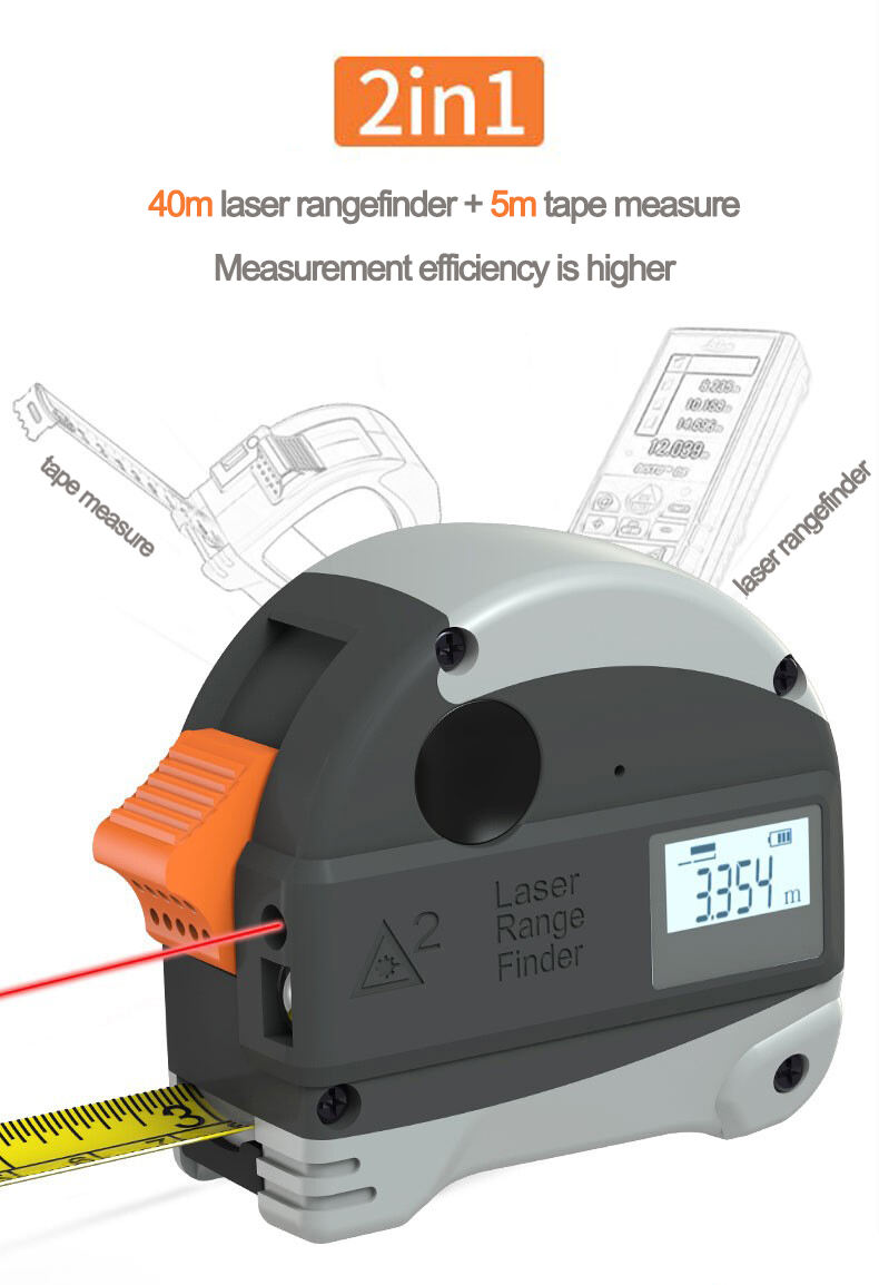 2 Tools In 1 High Quality Portable Construction Tools Electronic Smart Waterproof Laser Tape Measure with LCD Display factory