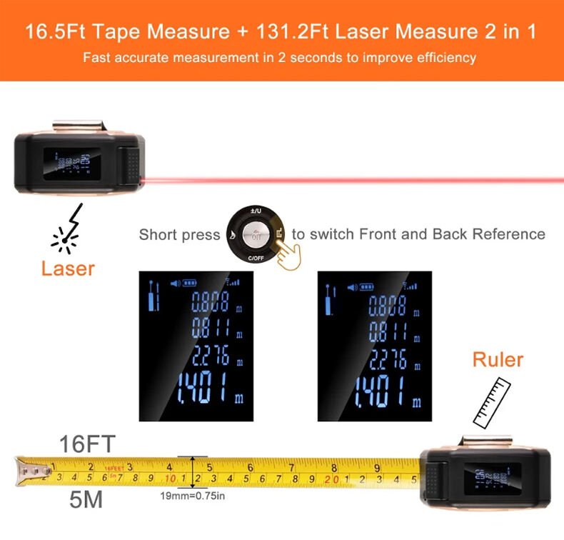 Alloy Metal Square Footage Infrared Digital Tool 2-In-1 Laser Tape Measure with LCD Screen&Laser Cross Line OEM Customization Service supplier