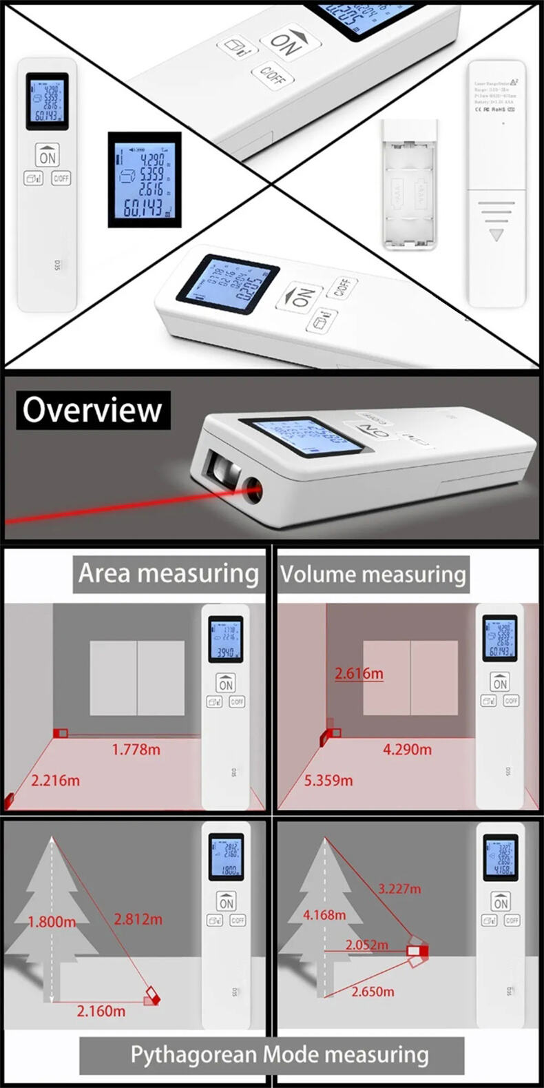 Mini Handheld Distance Meter Digital Rangefinder Portable Range Finder Diastimeter Distance Area Volume Measurement 35m Household Industry General Purpose Measuring Device factory