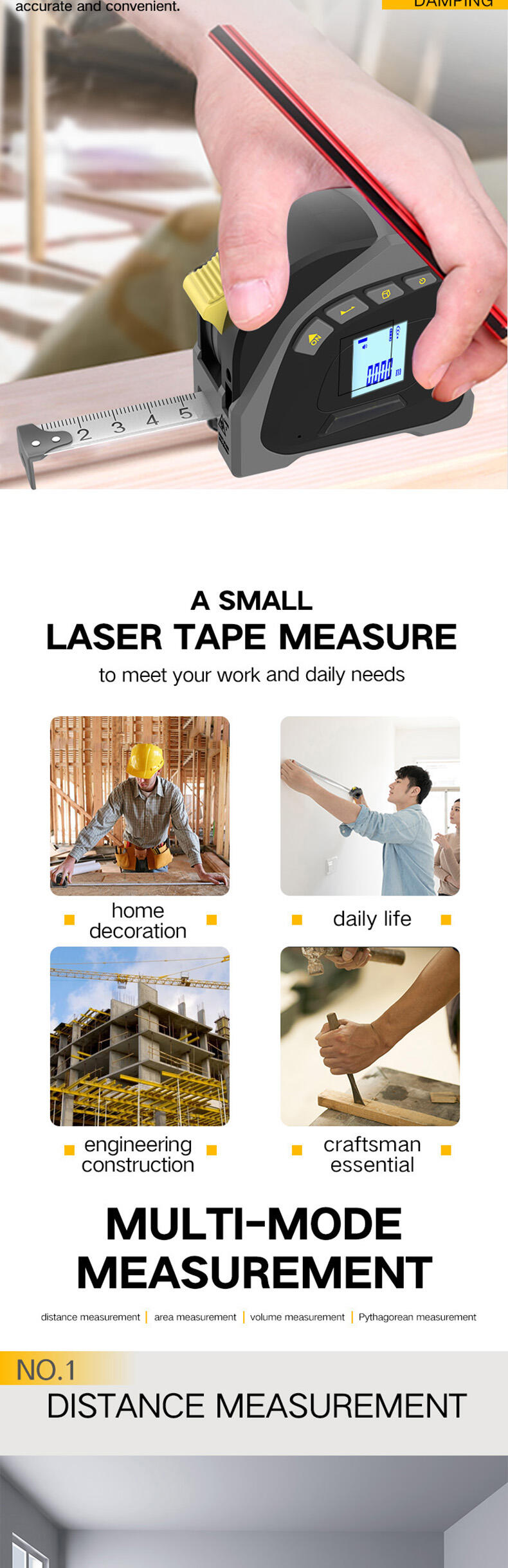 2-in-1 Hot Sale Distance Meter Digital Laser Tape Rangefinder USB Charging Multifunction supplier