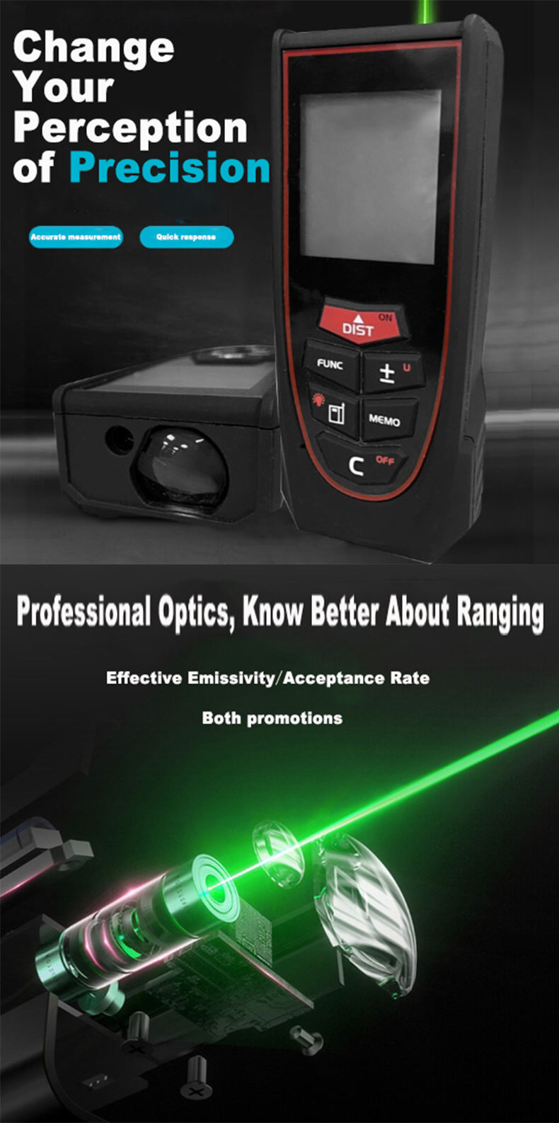 100M Green-Beam Infrared Dist Rangefinder with Mute/Voice Function, Larger Backlit LCD Display and ft/m/in Switching for Home, Industries details