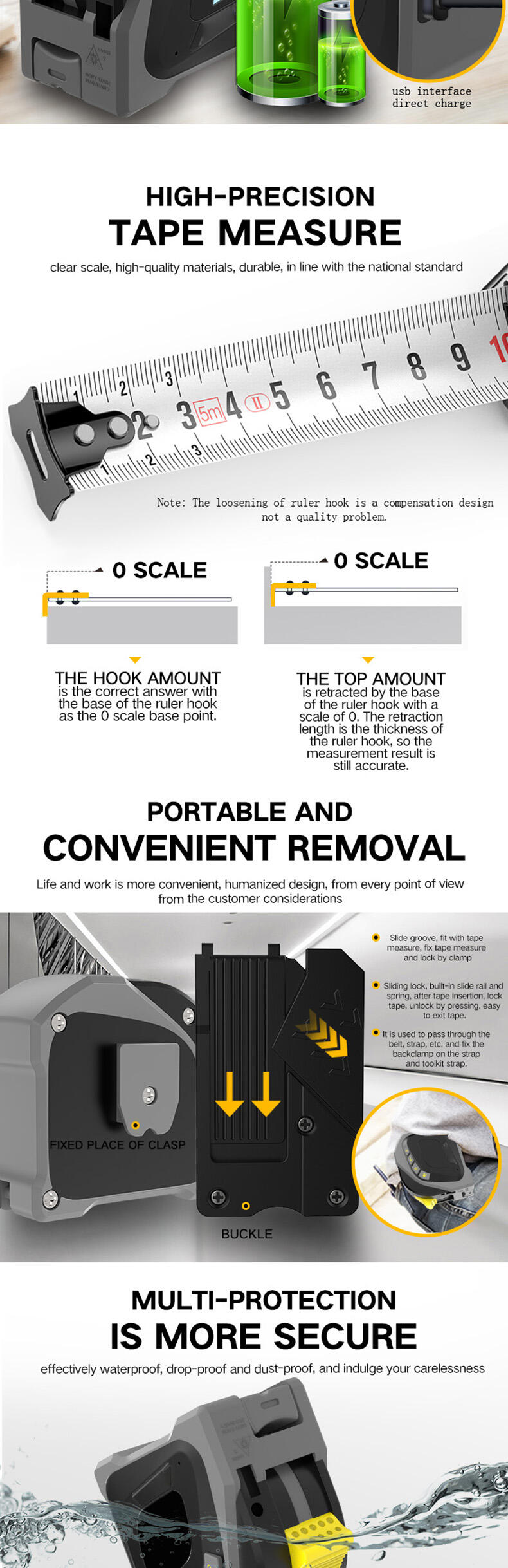 All-in-one Laser Tape Measuring With USB Charging For Measuring Instrument 40m 50m supplier