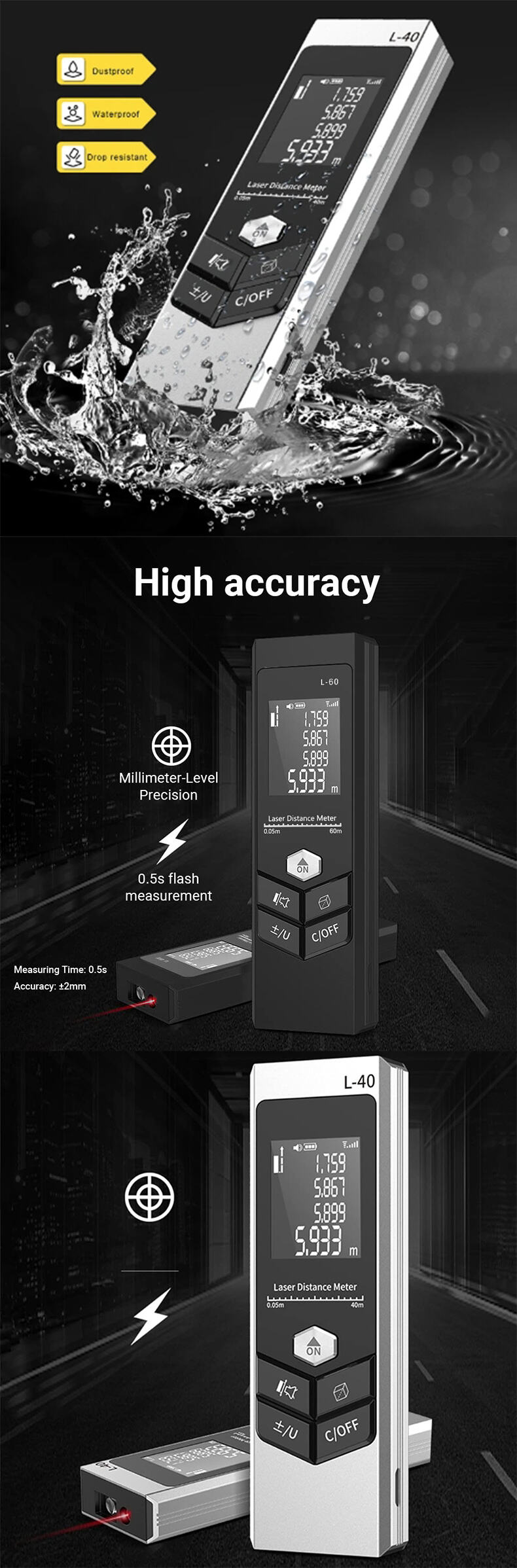 Aluminum Alloy Handheld Digital Mini Distance Measuring Meter Laser Locator Hunting Laser Measuring Tool Electronic Angle Rizontal Space Device  Laser Retractable Tape Measure supplier