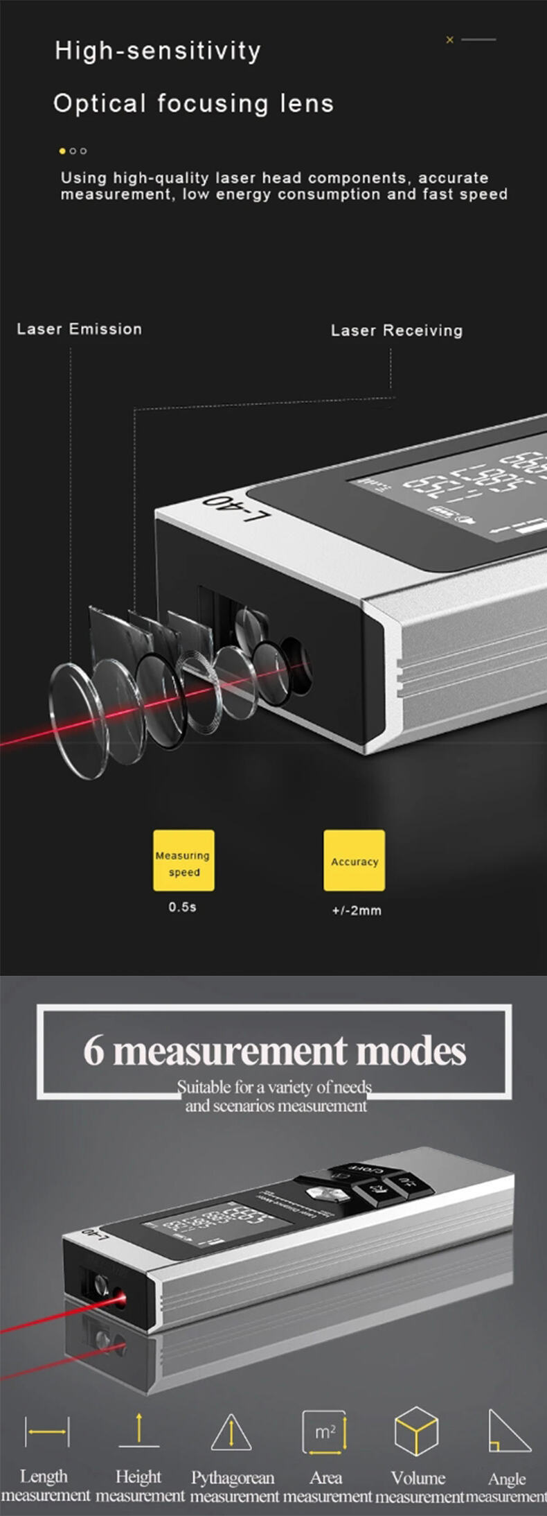 Aluminum Alloy Handheld Digital Mini Distance Measuring Meter Laser Locator Hunting Laser Measuring Tool Electronic Angle Rizontal Space Device  Laser Retractable Tape Measure details