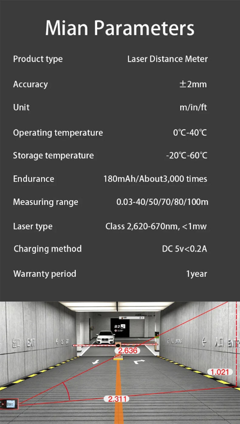 Laser Ranging Tools 40m 60m 80m 100m 120m Support Customization ±2mm Accuracy Adjustable Electronic Angle manufacture