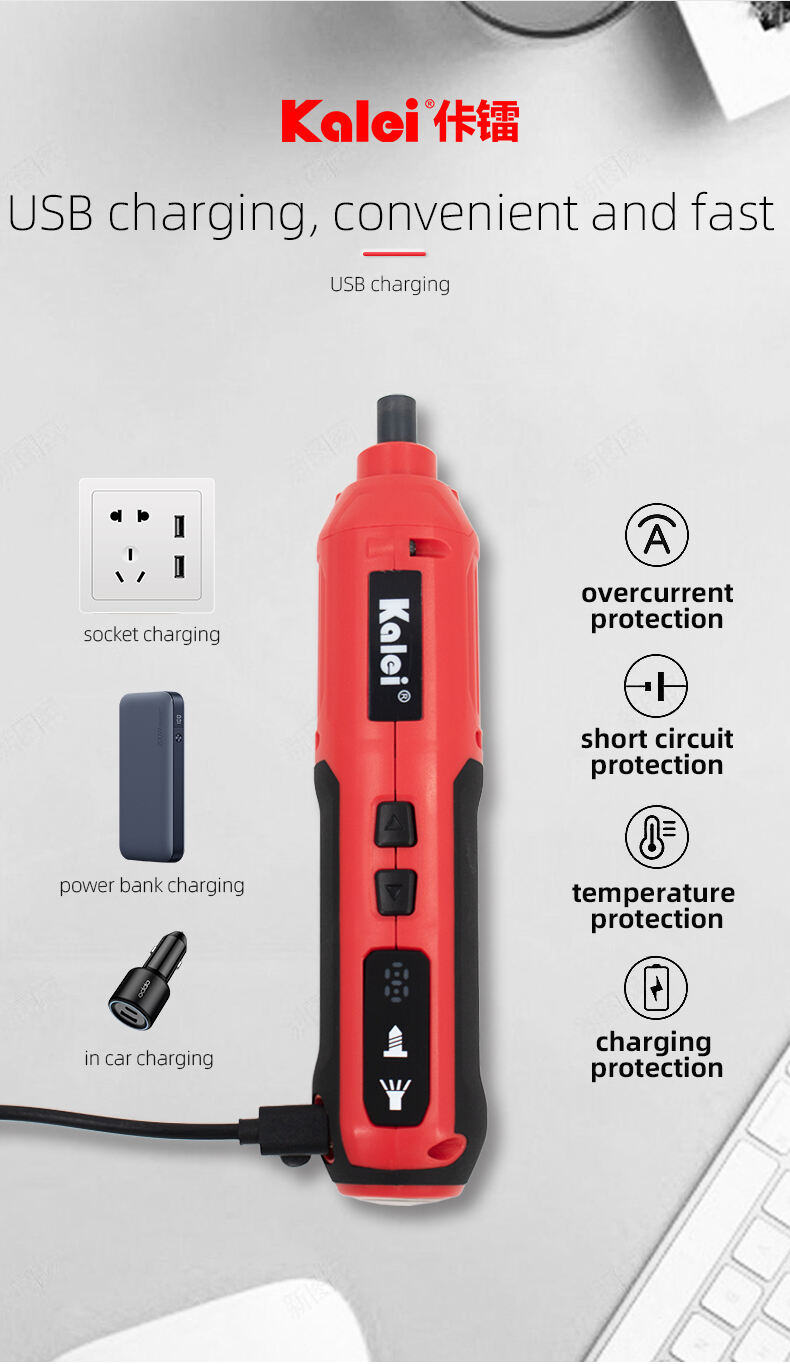 Type E-Home Gadget Screwdriver with Flexible Extensions Includes Hex Magenetic Head, 32pcs Bit Set, USB Charging Cable, Carrying Box, Front And Rear LED Light details