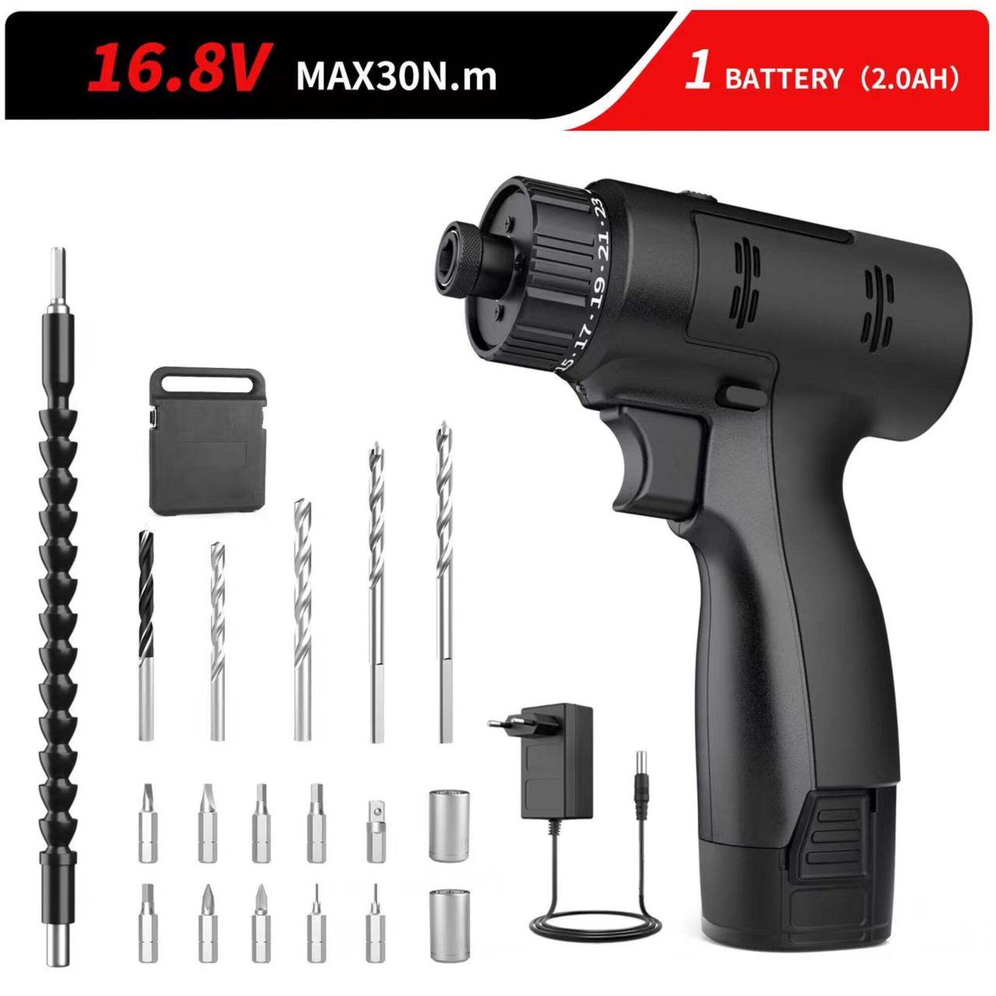 16.8V Cordless Electric Screwdriver Wrench 30N. m Torque Adjustment Screw Set