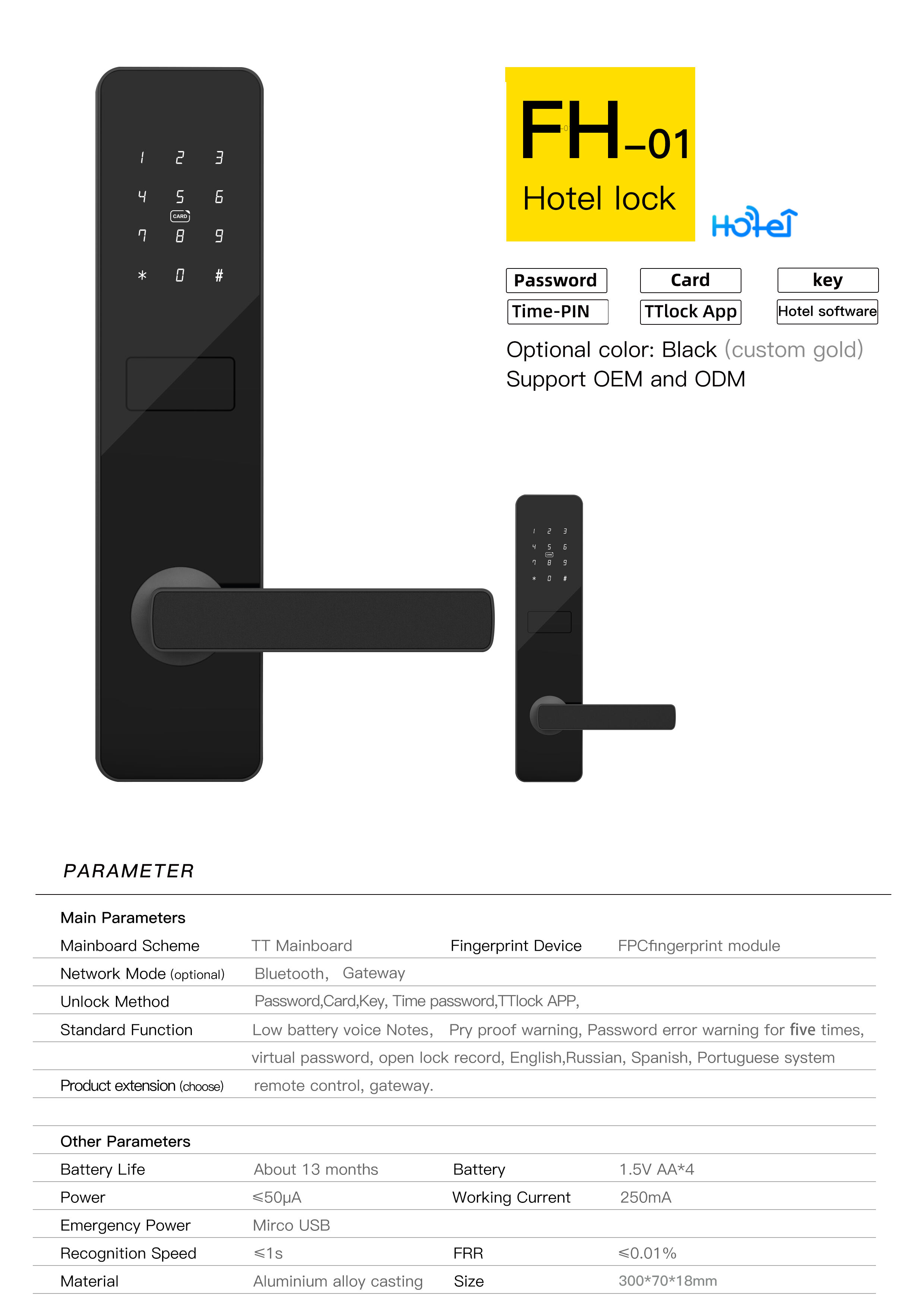 FH01 TThotel electronic code lock Swipe card lock Apartment Home smart lock manufacture