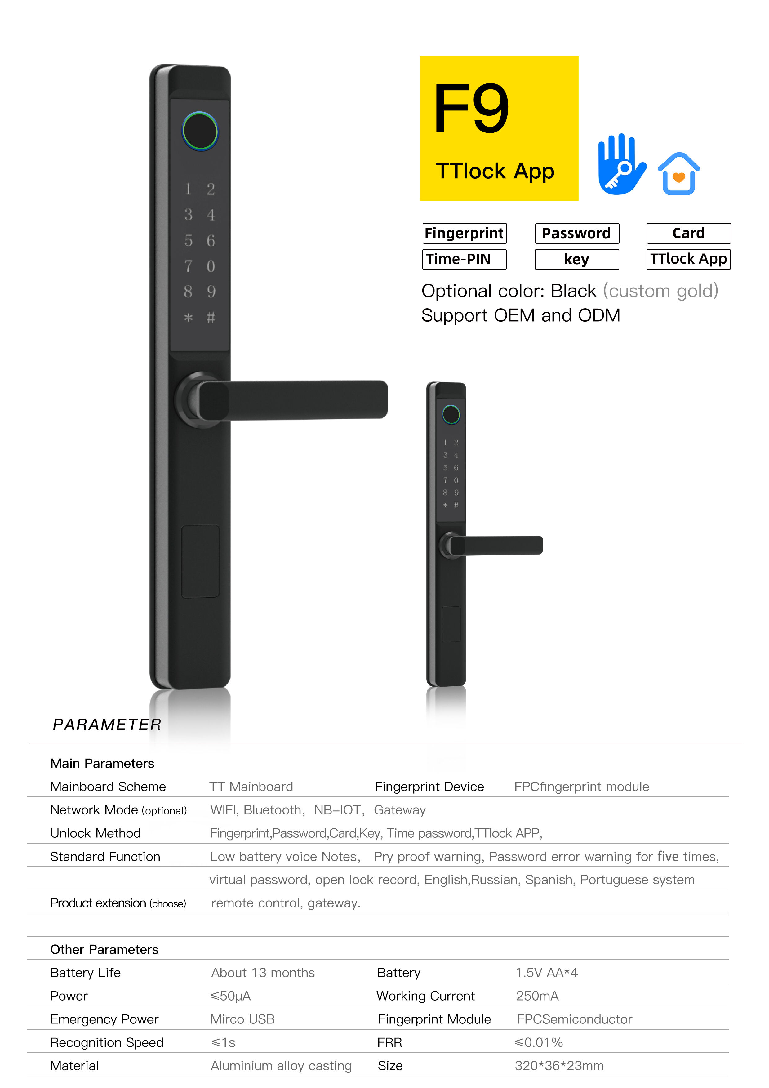 X1 TUYA broken bridge aluminum electronic code lock double-sided verification fingerprint lock supplier