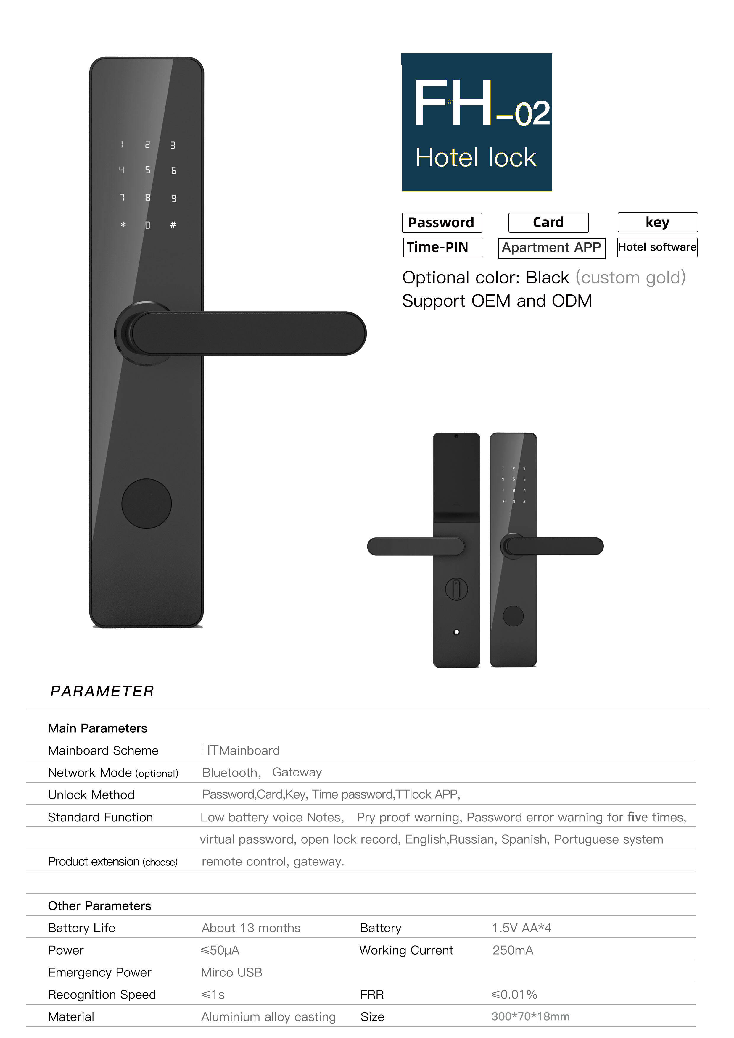 FH02  Hotel apartment combination lock swipe card lock TTlock manufacture