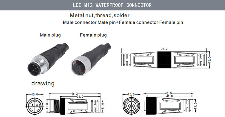 M12 M8 M16 M15 Electric Plug  IP68  IP67 Waterproof 2 3 4 5 6 pin Male to Female  Wire Cable Connector for LED light details