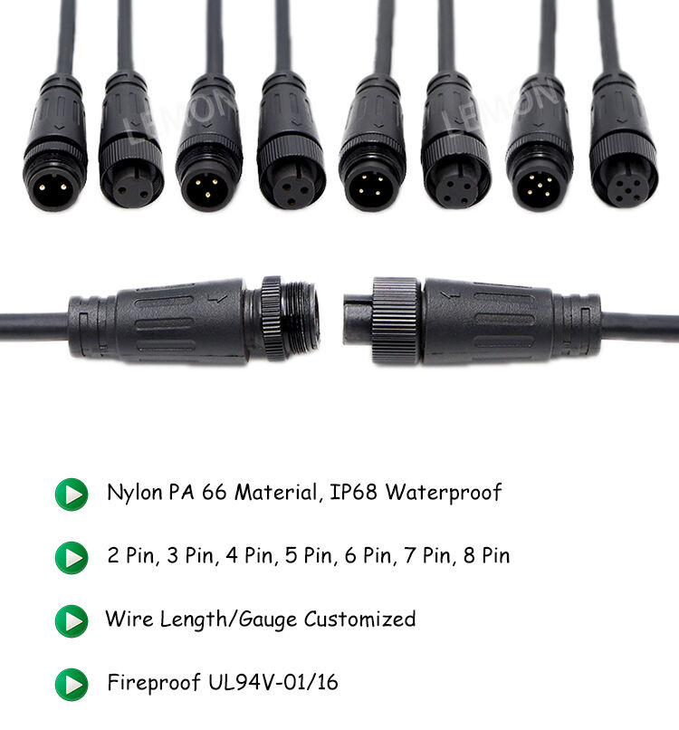 M12 Outdoor led lighting waterproof connector cable standard circular 2 pin connector details