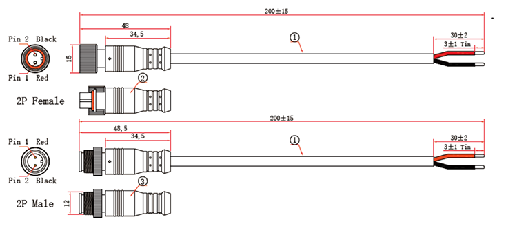 IP67 IP68 2pin 3pin 4pin 5pin 6pin 7pin 8pin M12 Mini 22AWG LED Strip Waterproof connector