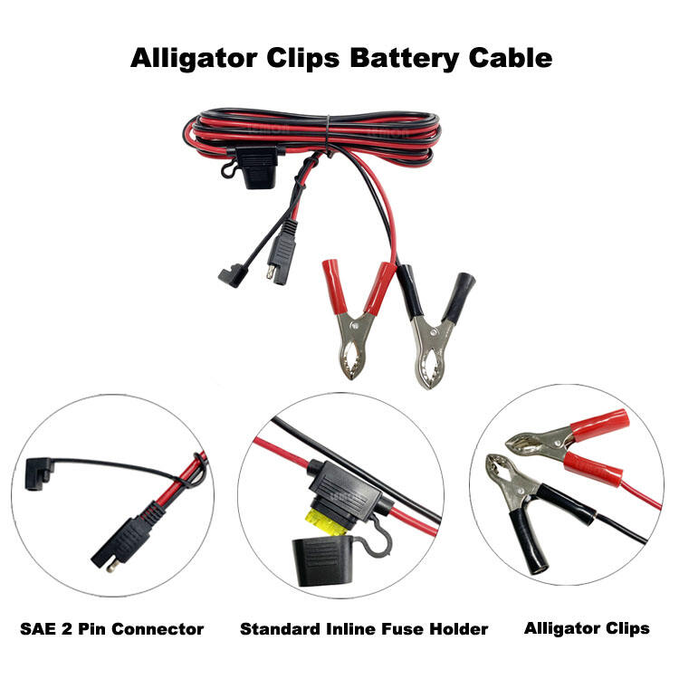 2pin SAE Plug to Alligator Clips extension wiring harness details