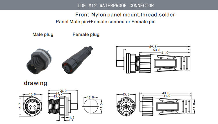 0.75mm2 18AWG 0.75sqmm Customizable IP67 IP68 M12 Waterproof Power Cable Male Female 2 3 4 pin Electrical Connector supplier