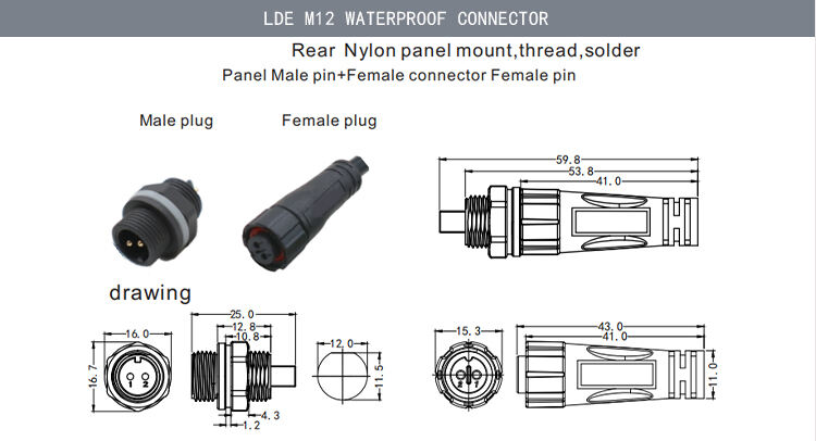 0.75mm2 18AWG 0.75sqmm Customizable IP67 IP68 M12 Waterproof Power Cable Male Female 2 3 4 pin Electrical Connector factory