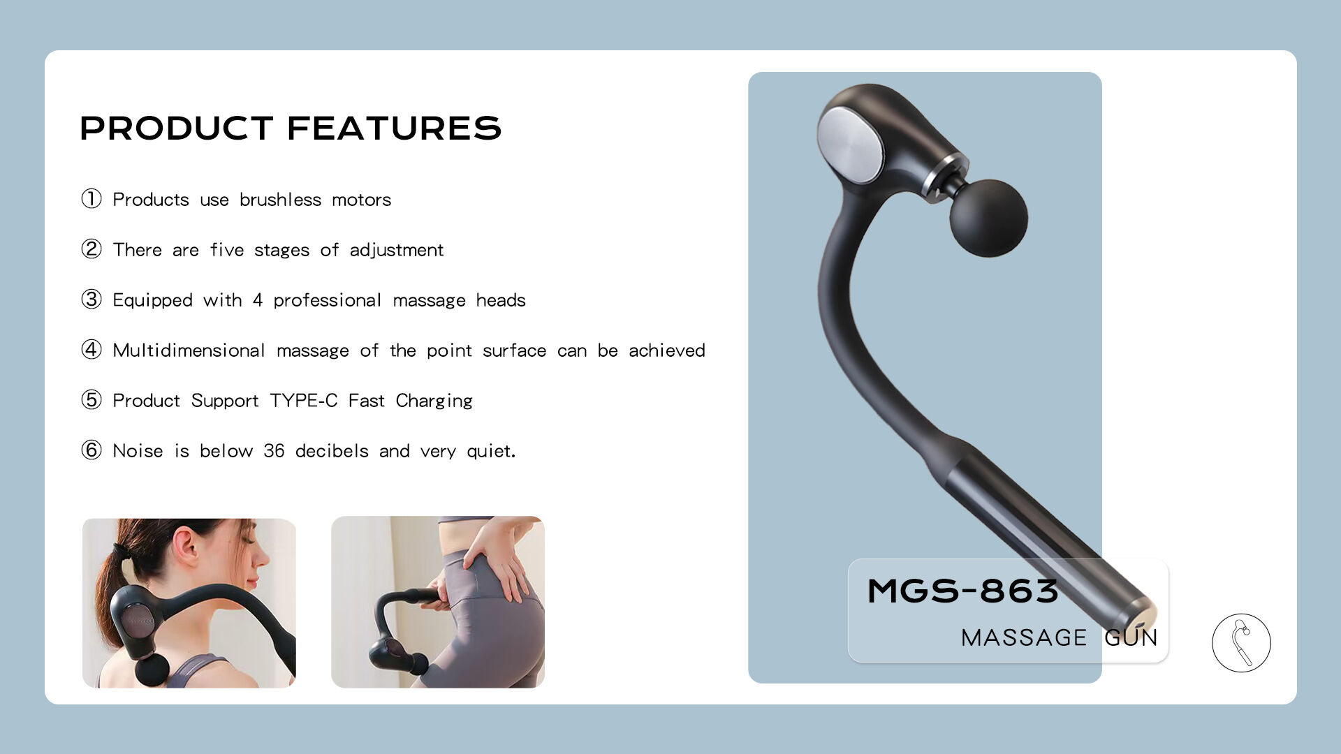 Silent Electric Fascia Gun Brushless Motor Body Head Face Massage Stick Back Hammer Artifact Extended Artifact Back Pounding details