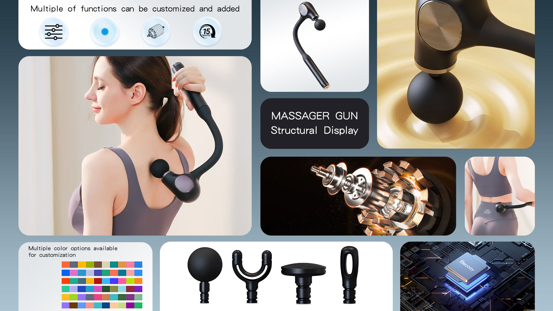 Silent Electric Fascia Gun Brushless Motor Body Head Face Massage Stick Back Hammer Artifact Extended Artifact Back Pounding factory