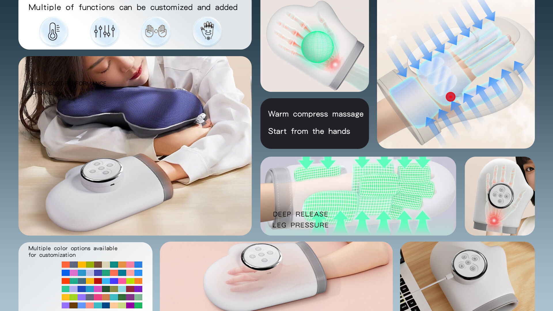 Pro-Grade Hand Massager (becozy MHS-652b) 3D Therapy-Heat/Air Pressure Modes Musical Function 1-Year Warranty Massage factory