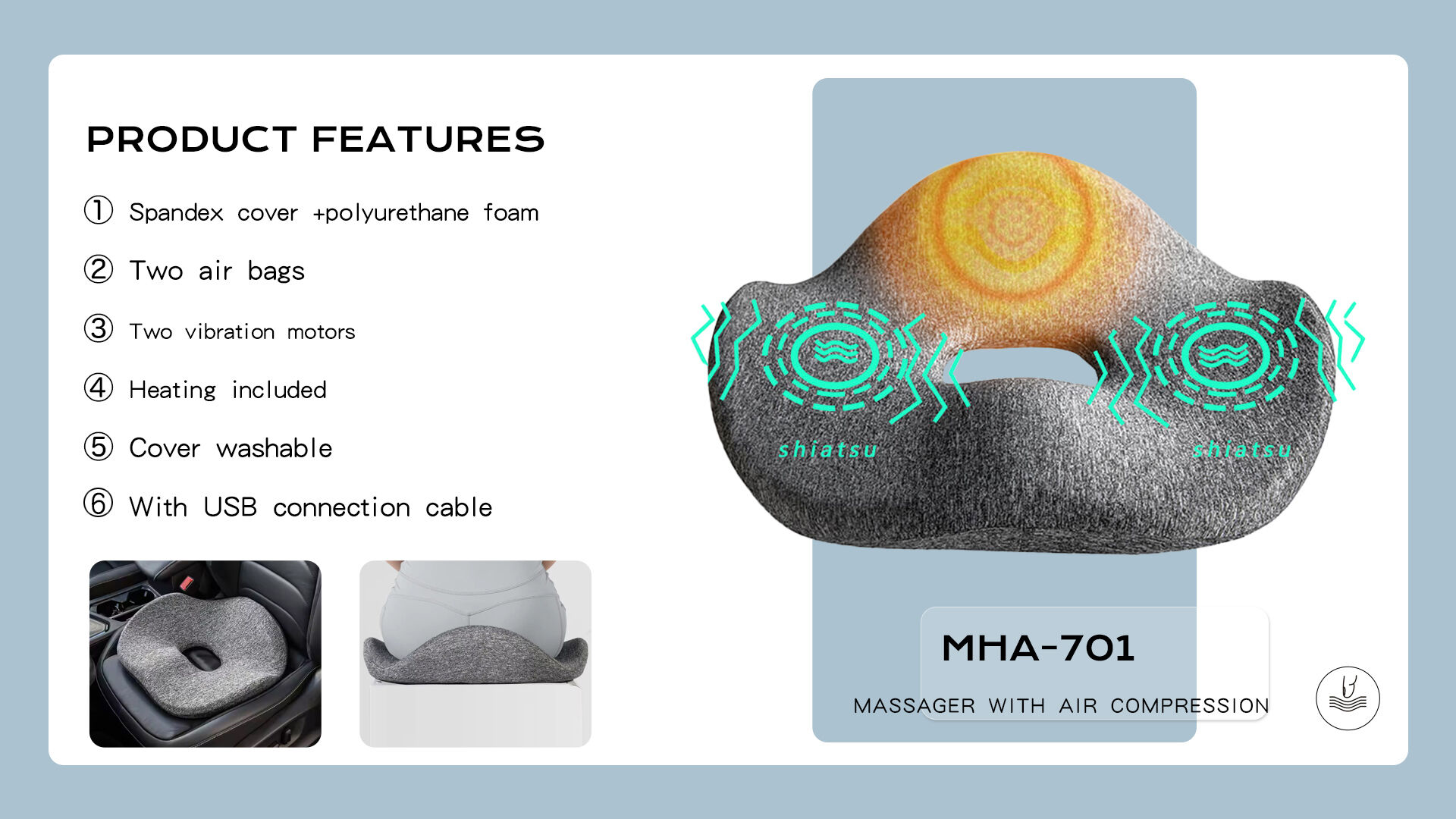 Customized Electric Airbag Massager Vibration Heating & Memory Foam Massage Seat Cushion for Car Seat Buttock Body Application details