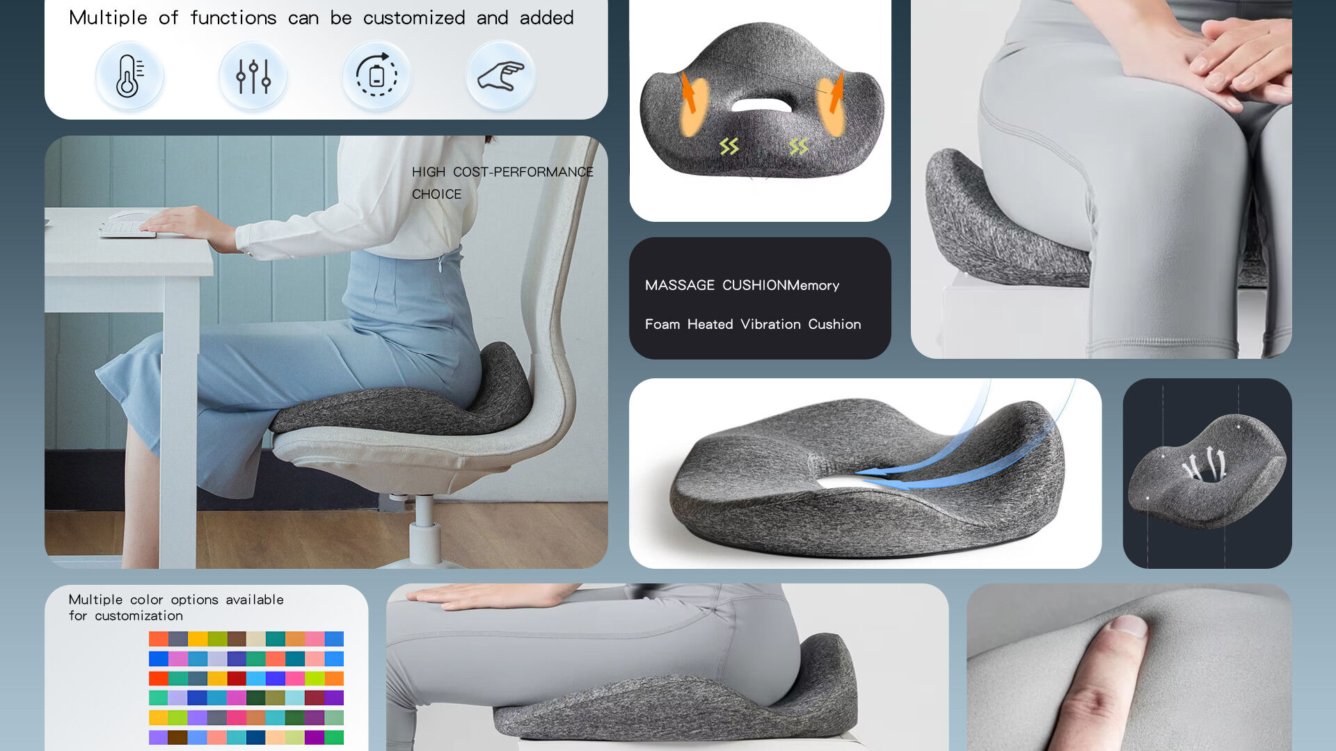 Customized Electric Airbag Massager Vibration Heating & Memory Foam Massage Seat Cushion for Car Seat Buttock Body Application manufacture