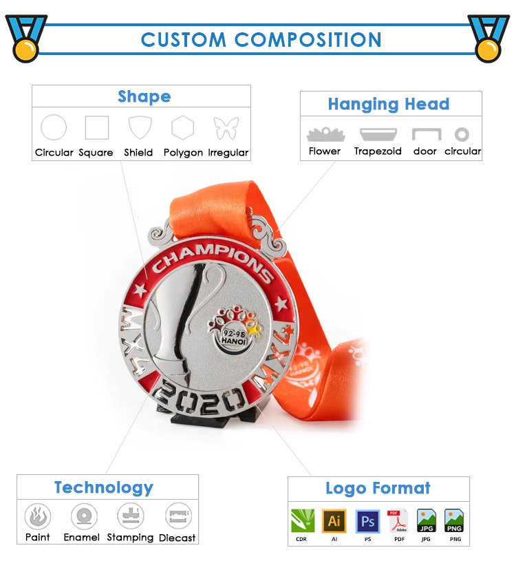 Direct Factory Blank Zinc Alloy 3D Gold Award Marathon Running Custom Metal Sport Medal supplier