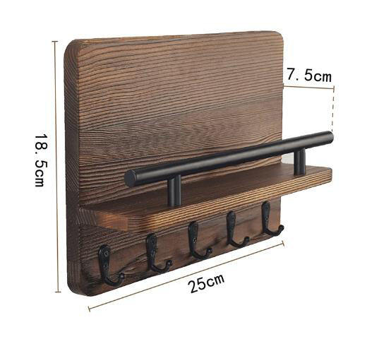 Solid Wooden Pine Wooden Wall Mounted Rack Rustic Style Key Chain Mails Organizer Storage Reception Front Door details