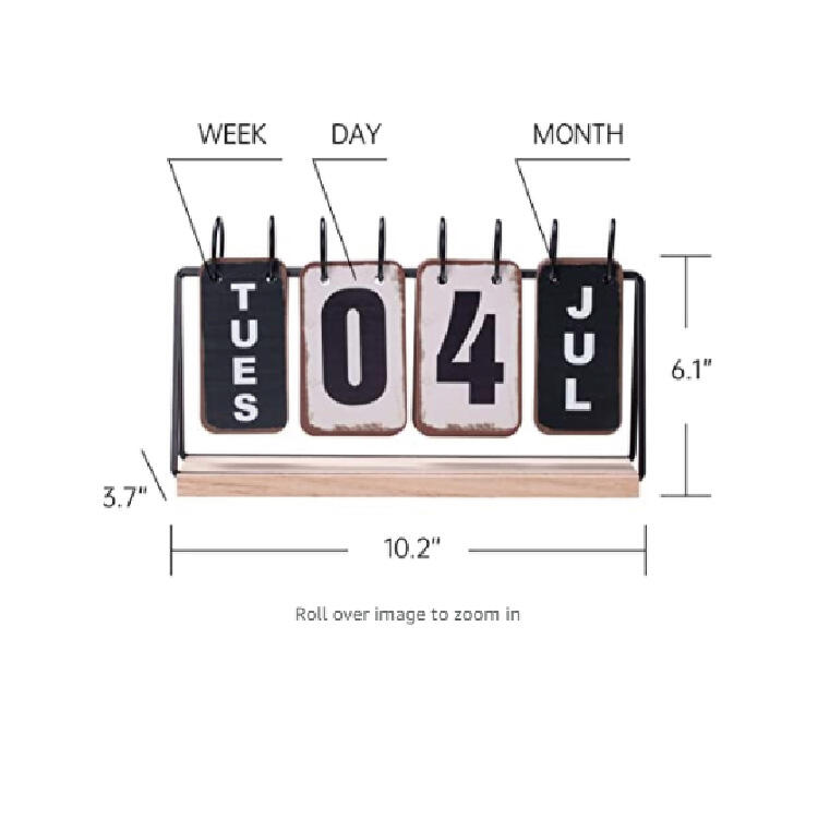 Metal Flip Desk Calendar Perpetual Wood Vintage Calendar For Home Decor factory